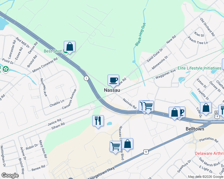 map of restaurants, bars, coffee shops, grocery stores, and more near in Nassau