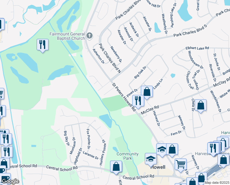 map of restaurants, bars, coffee shops, grocery stores, and more near 315 Rose Marie Court in St. Peters