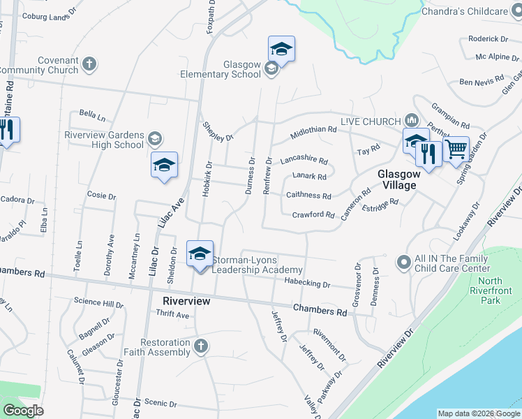 map of restaurants, bars, coffee shops, grocery stores, and more near 10335 Renfrew Drive in St. Louis