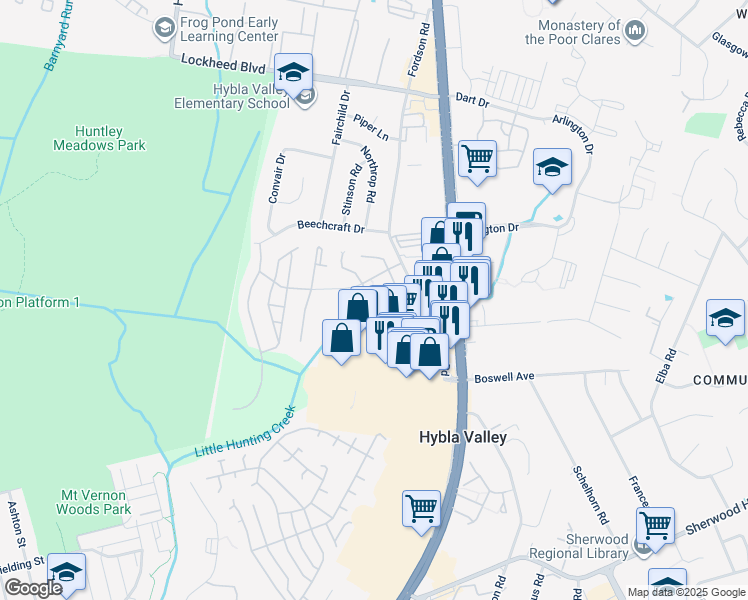 map of restaurants, bars, coffee shops, grocery stores, and more near 7511 Snowpea Court in Alexandria