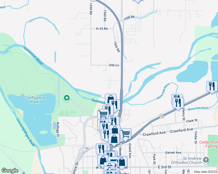 map of restaurants, bars, coffee shops, grocery stores, and more near 1563 G 86 Lane in Delta