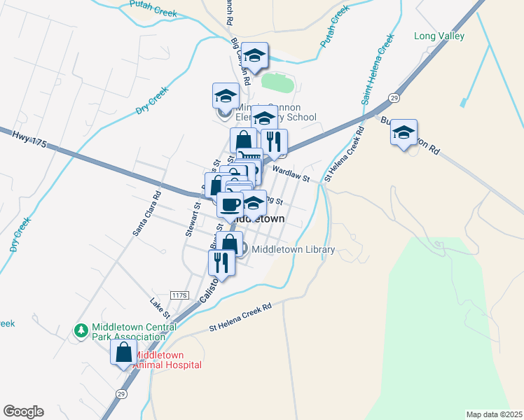 map of restaurants, bars, coffee shops, grocery stores, and more near 15868 Main Street in Middletown