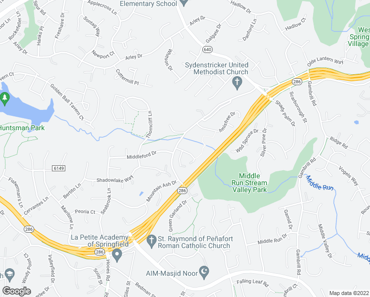 map of restaurants, bars, coffee shops, grocery stores, and more near 8626 Lauren Drive in Springfield