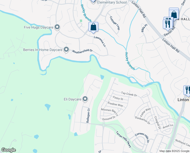 map of restaurants, bars, coffee shops, grocery stores, and more near 9530 Laurencekirk Place in Bristow