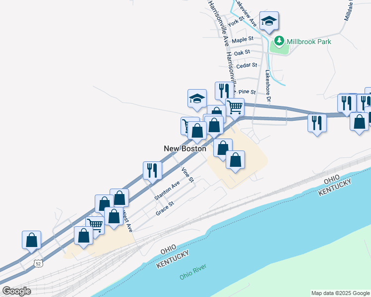 map of restaurants, bars, coffee shops, grocery stores, and more near in New Boston