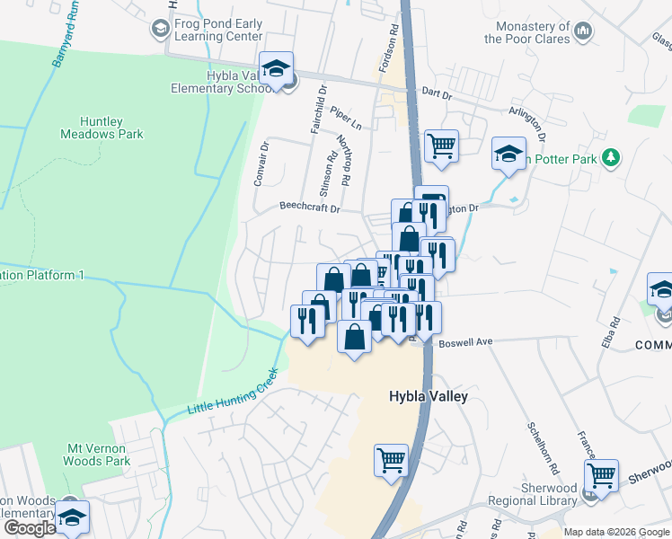 map of restaurants, bars, coffee shops, grocery stores, and more near 7508G Snowpea Court in Alexandria