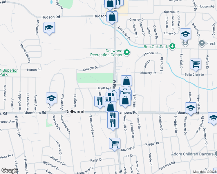 map of restaurants, bars, coffee shops, grocery stores, and more near 334 North Floridale Avenue in St. Louis