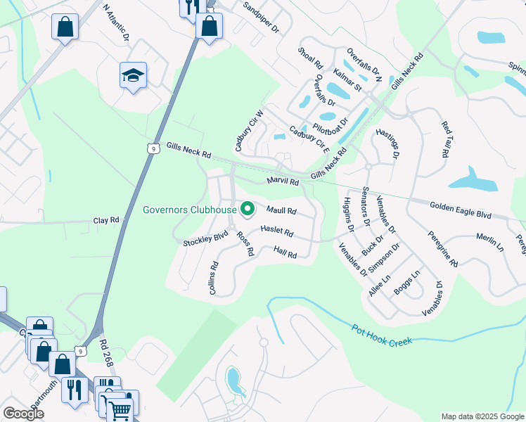 map of restaurants, bars, coffee shops, grocery stores, and more near 11454 Maull Road in Lewes