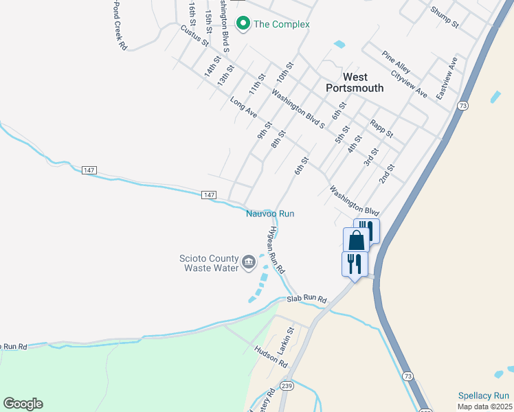 map of restaurants, bars, coffee shops, grocery stores, and more near 1104 8th Street in West Portsmouth