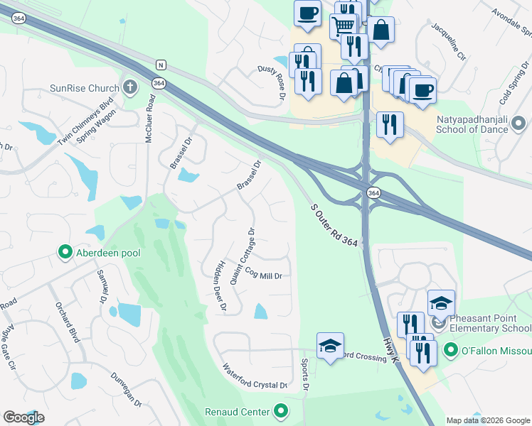 map of restaurants, bars, coffee shops, grocery stores, and more near 2211 Wild Pigeon Drive in O'Fallon