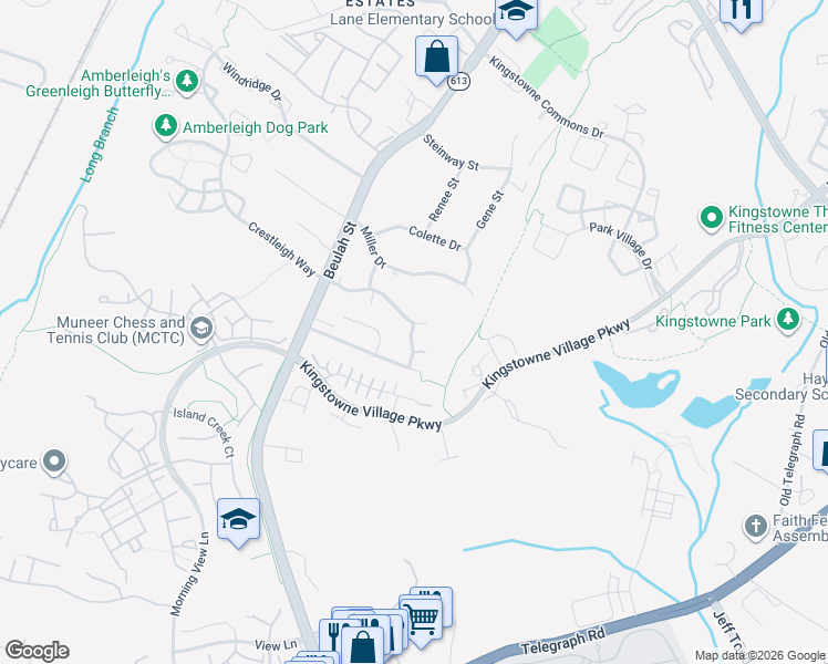 map of restaurants, bars, coffee shops, grocery stores, and more near 7501 Bulfinch Court in Alexandria