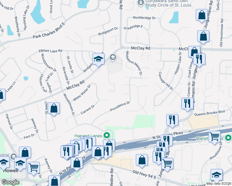 map of restaurants, bars, coffee shops, grocery stores, and more near 4116 Shepherds Hill Circle in Saint Charles