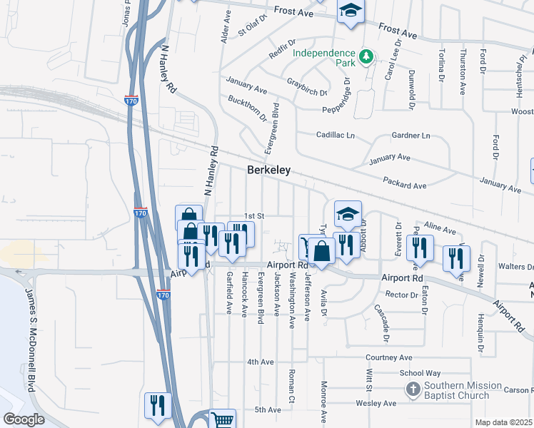map of restaurants, bars, coffee shops, grocery stores, and more near 6300 Evergreen Boulevard in Berkeley