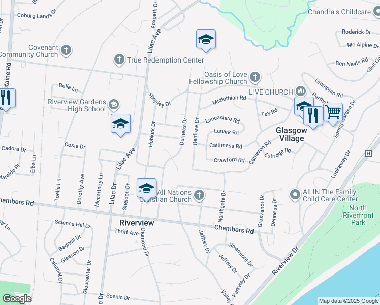 map of restaurants, bars, coffee shops, grocery stores, and more near 10335 Renfrew Drive in St. Louis