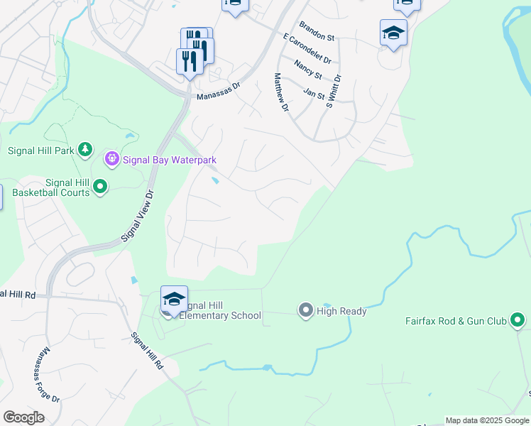 map of restaurants, bars, coffee shops, grocery stores, and more near 9320 Crossed Sabres Court in Manassas