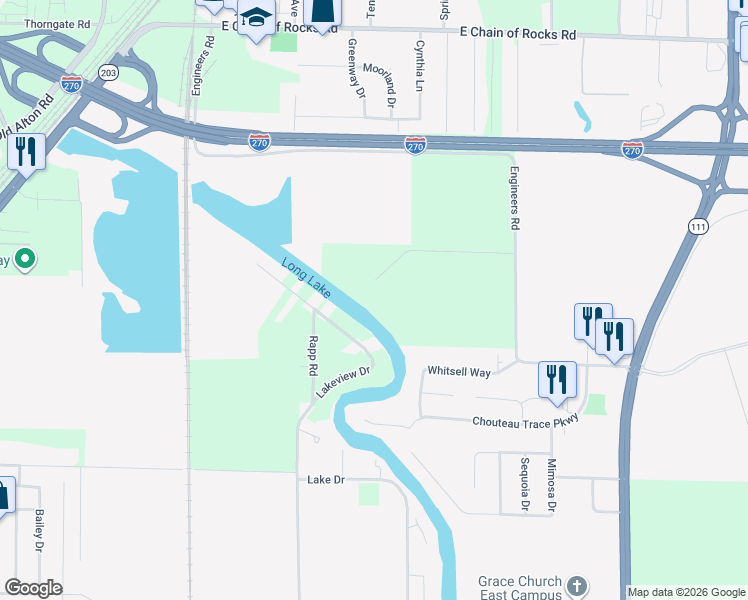 map of restaurants, bars, coffee shops, grocery stores, and more near 900 Engineers Road in Granite City