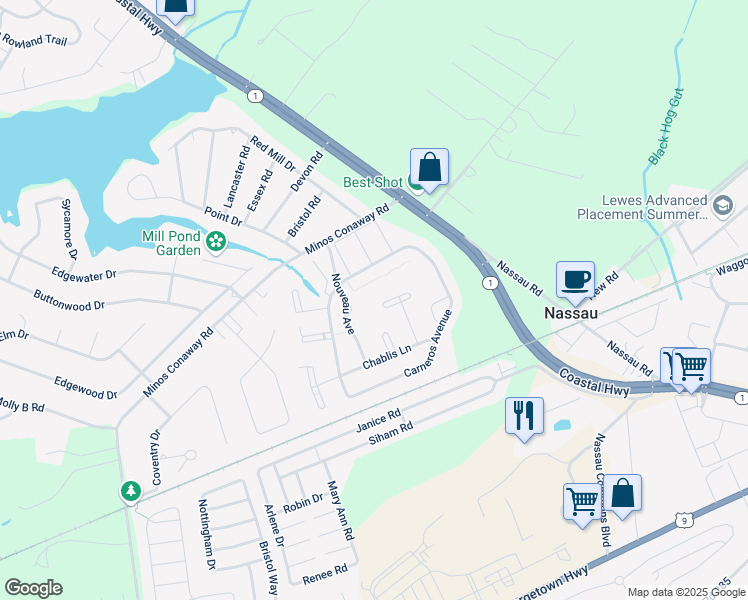 map of restaurants, bars, coffee shops, grocery stores, and more near 16398 Corkscrew Court in Lewes
