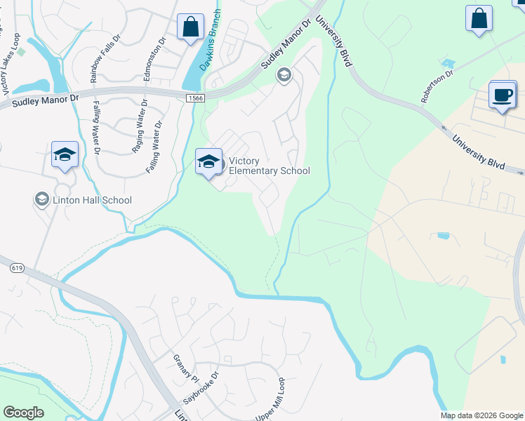 map of restaurants, bars, coffee shops, grocery stores, and more near 9334 Angel Falls Street in Bristow