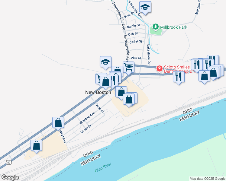 map of restaurants, bars, coffee shops, grocery stores, and more near 3980 Rhodes Avenue in Portsmouth