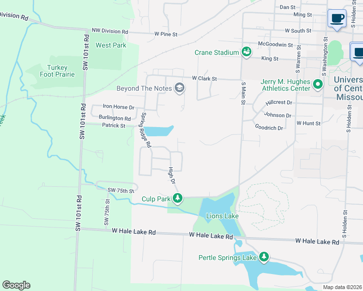 map of restaurants, bars, coffee shops, grocery stores, and more near 15 Circle Drive in Warrensburg