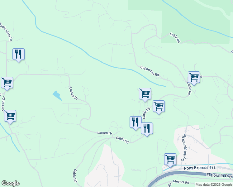 map of restaurants, bars, coffee shops, grocery stores, and more near 1900 Light Lane in Camino