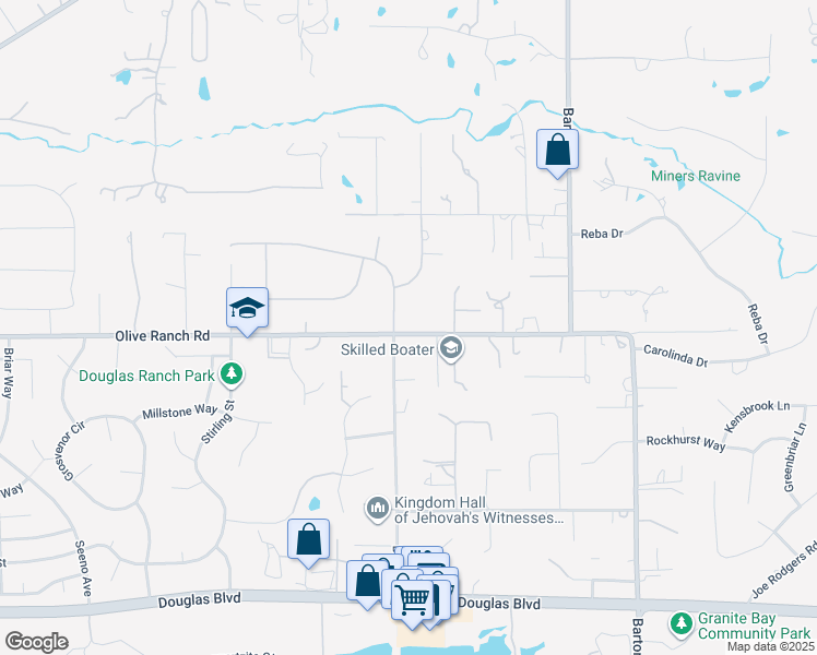 map of restaurants, bars, coffee shops, grocery stores, and more near 5537 Olive Ranch Road in Granite Bay
