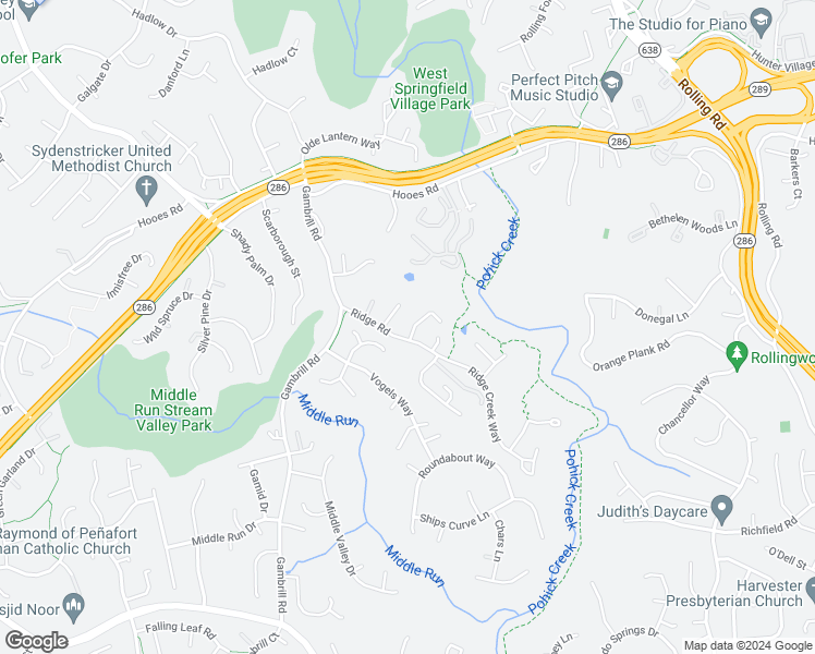 map of restaurants, bars, coffee shops, grocery stores, and more near 7448 Shepherd Ridge Court in Springfield