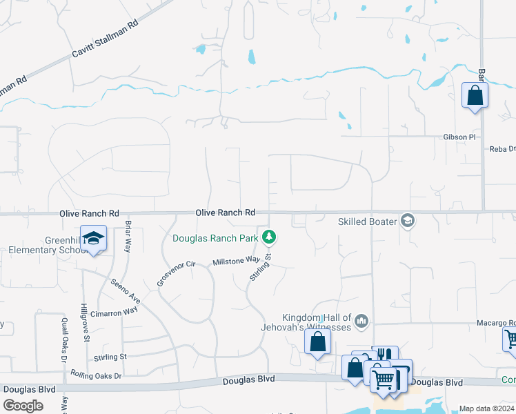 map of restaurants, bars, coffee shops, grocery stores, and more near 5137 Olive Ranch Road in Granite Bay