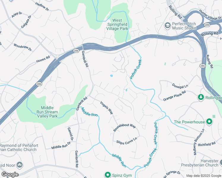 map of restaurants, bars, coffee shops, grocery stores, and more near 7448 Shepherd Ridge Court in Springfield
