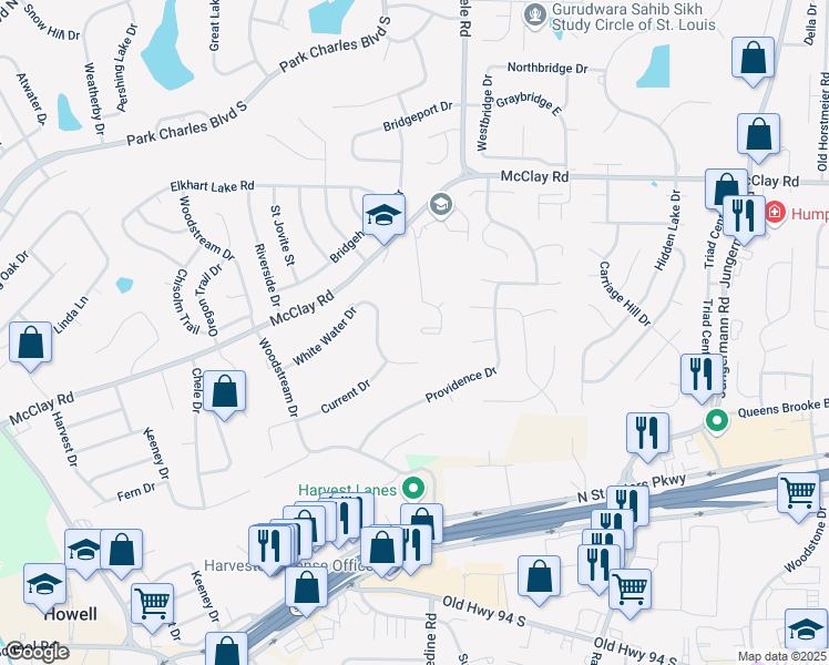 map of restaurants, bars, coffee shops, grocery stores, and more near 4100 Shepherds Hill Circle in St. Peters