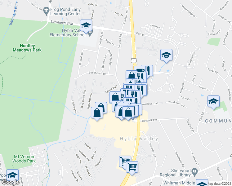map of restaurants, bars, coffee shops, grocery stores, and more near 7523L Snowpea Court in Alexandria