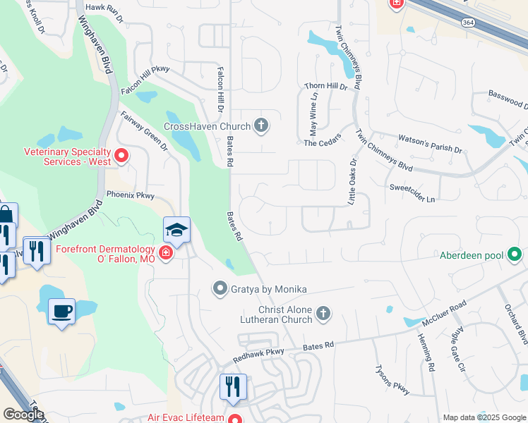 map of restaurants, bars, coffee shops, grocery stores, and more near 4 Eads Court in O'Fallon