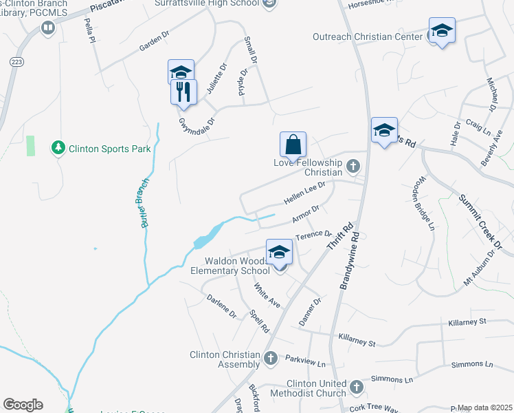 map of restaurants, bars, coffee shops, grocery stores, and more near 6100 Hellen Lee Drive in Clinton