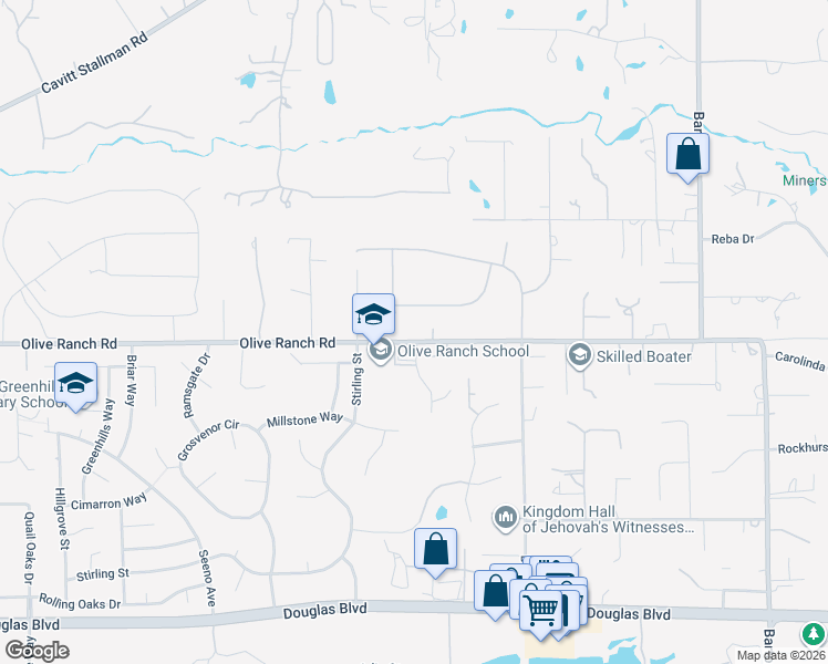 map of restaurants, bars, coffee shops, grocery stores, and more near 5287 Olive Ranch Road in Granite Bay