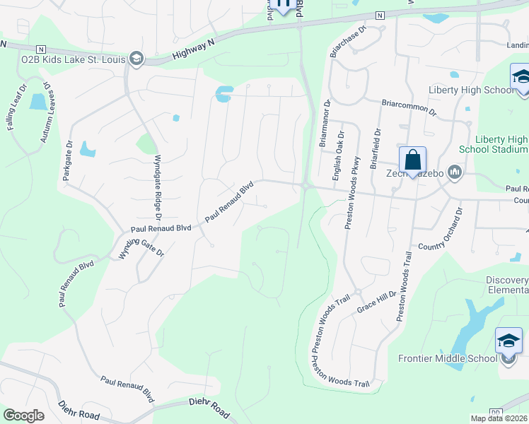 map of restaurants, bars, coffee shops, grocery stores, and more near 84 Kimball Grove Court in Lake Saint Louis