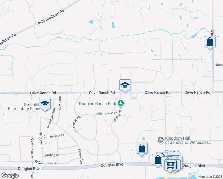 map of restaurants, bars, coffee shops, grocery stores, and more near 5137 Olive Ranch Road in Granite Bay