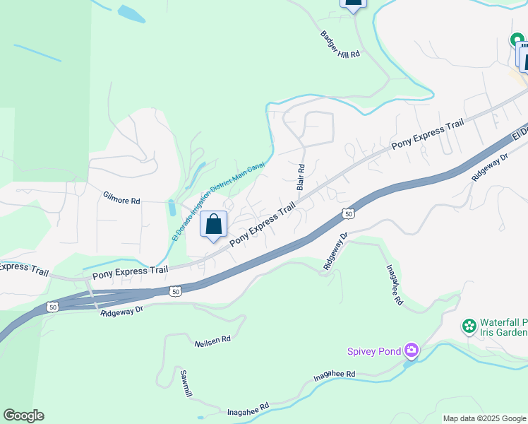 map of restaurants, bars, coffee shops, grocery stores, and more near 5620 Pony Express Court in Pollock Pines