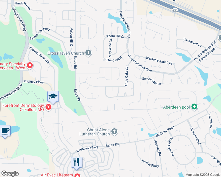 map of restaurants, bars, coffee shops, grocery stores, and more near 1 Fair Count in O'Fallon