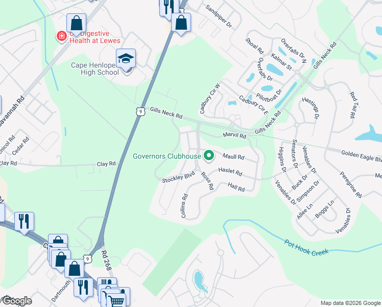 map of restaurants, bars, coffee shops, grocery stores, and more near 31279 Temple Road in Sussex County
