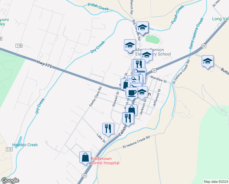 map of restaurants, bars, coffee shops, grocery stores, and more near 21283 Highway 175 in Middletown