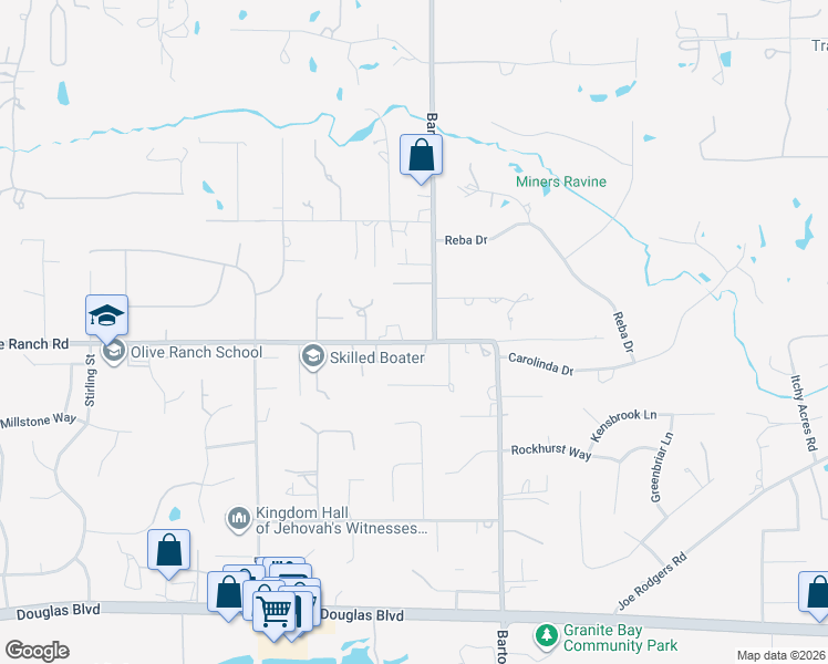 map of restaurants, bars, coffee shops, grocery stores, and more near 5847 Olive Ranch Road in Granite Bay