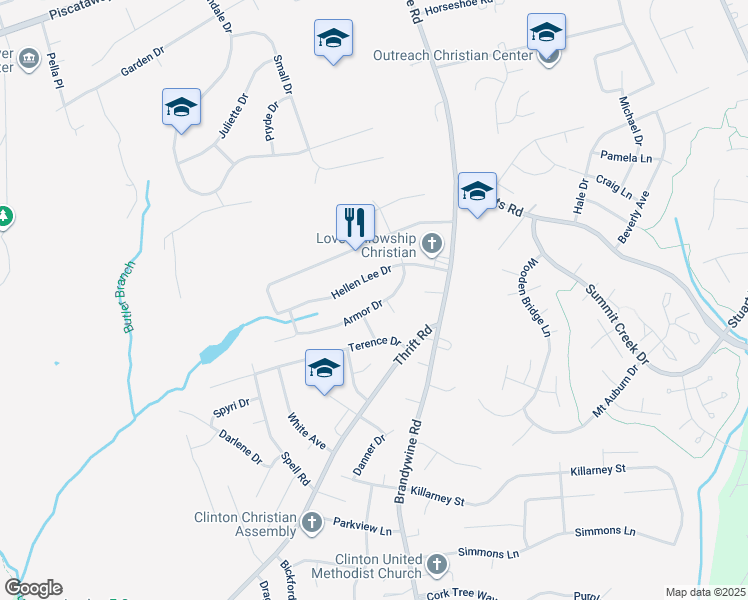 map of restaurants, bars, coffee shops, grocery stores, and more near 6204 Armor Drive in Clinton