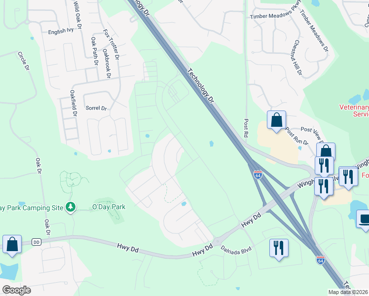 map of restaurants, bars, coffee shops, grocery stores, and more near 2401 Millenium Drive in O'Fallon
