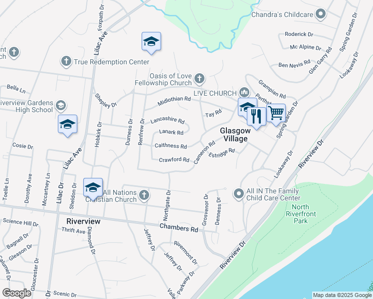 map of restaurants, bars, coffee shops, grocery stores, and more near 326 Caithness Road in St. Louis