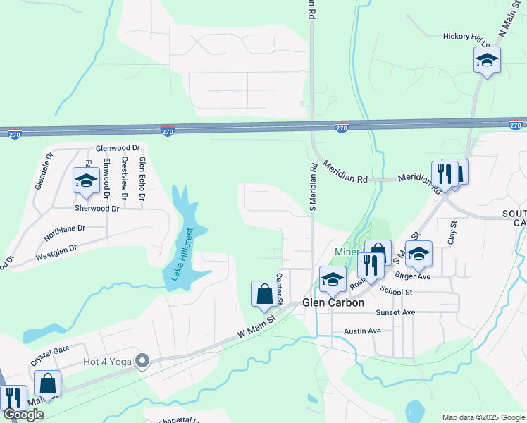 map of restaurants, bars, coffee shops, grocery stores, and more near 9 Olivia Lane in Glen Carbon