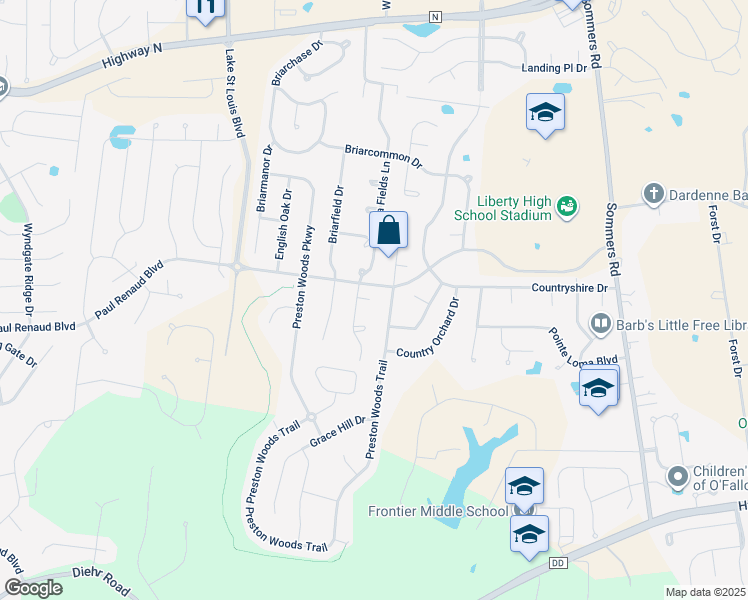 map of restaurants, bars, coffee shops, grocery stores, and more near 71 Country Field Court in Lake Saint Louis