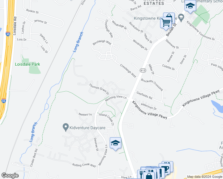 map of restaurants, bars, coffee shops, grocery stores, and more near 6511 Nevitt Way in Alexandria