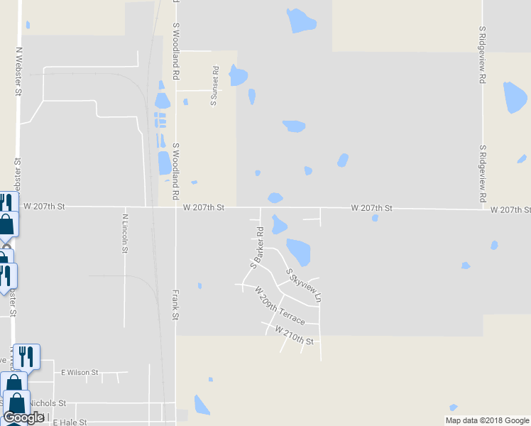 map of restaurants, bars, coffee shops, grocery stores, and more near 20701 South Barker Road in Spring Hill