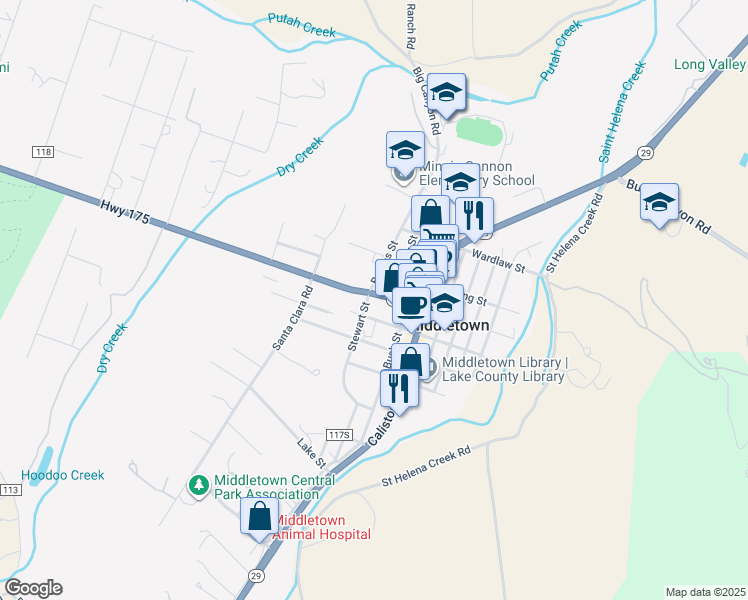map of restaurants, bars, coffee shops, grocery stores, and more near 21122 Stewart Street in Middletown