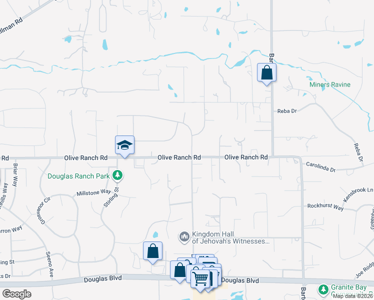 map of restaurants, bars, coffee shops, grocery stores, and more near 5537 Olive Ranch Road in Granite Bay